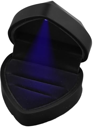 Jinlaili Ringlåda med LED-ljus, Sammetsringslåda för att hålla 2 ringar, smyckeskrin presentlådor, dekorativ ringlåda, hjärtringslåda för bröllopsförslag (svart 3)