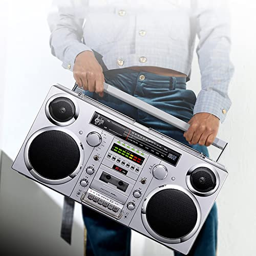Radio Retro con Bluetooth 5.0, estéreo portátil con Casete, Reproductor de CD para el hogar, con Radio Am/FM, Ranuras SD, Entrada Auxiliar, Conector para Auriculares, conversión de casetes a USB/SD