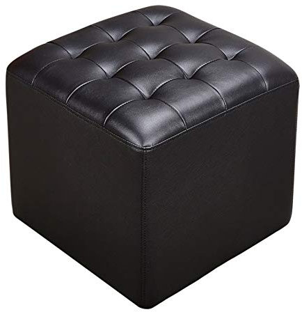 Quadratischer Leder-Pouf, Polsterhocker, Ottomane, Fußhocker, Massivholz, Wohnzimmer, Couchtisch, Bank, Schwarz, 40,6 x 40,6 x 35,6 cm