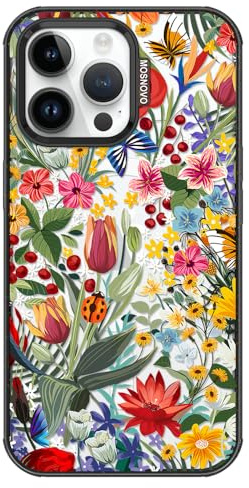MOSNOVO for iPhone 14 Pro Max Case, Fit for MagSafe, Military-Grade Drop Protection, Shockproof Bumper, Cute Women Girl Magnetic Floral Phone Case for iPhone 14 Pro Max, In The Garden/Black