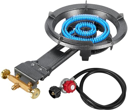 Bestfire 13 Single Propane Burner Stove 90,000 BTU Cast Iron Portable Outdoor Burner with 0-20 PSI Adjustable Regulator and 4ft Hose Perfect for Outdoor Wok Cooking