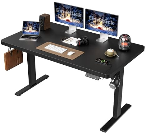 Agilestic Elektrisch höhenverstellbarer Schreibtisch 140x80 cm, Schwarz | 2 Motoren, 120 kg Tragkraft, 25 mm nahtlose Tischplatte, 4 Speicherplätze, Anti-Kollision, leiser Motor, für Homeoffice