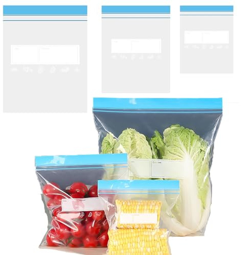 70 sacchetti per congelatore, riutilizzabili, con cerniera, in silicone, per alimenti, con cerniera, per panini, cucina, per verdure, latte, snack, carne, 3 misure