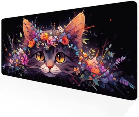 Mouse Pad Black 1200x600x3mm Extended Large XXL Mouse Mat, Cat Mousepad with Non-Slip Rubber Base, Waterproof Gaming Keyboard Pads for Computers Laptop Office Desk Accessories for Home, Gifts G1-696