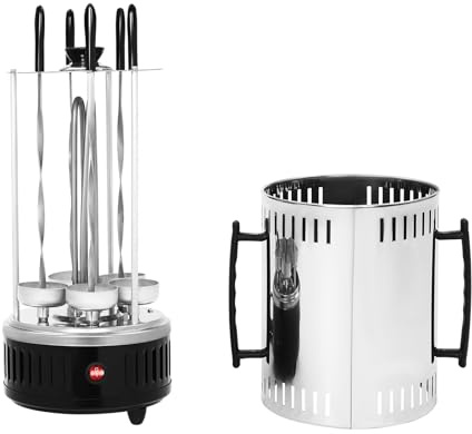 Barbecue elettrico verticale, 1000 W, in acciaio inox, con spiedini, portatile, per uso domestico, barbecue, picnic, 20 x 37,5 cm (spiedini 5)