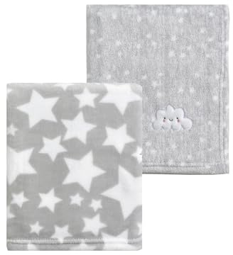 CREVENT Lot de 2 couvertures Mignonnes et moelleuses pour bébé – 75 x 100 cm – Literie pour Berceau, Poussette – Nuage Gris + étoile