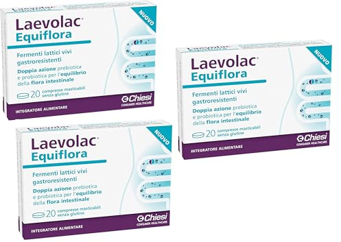 Chiesi Farmaceutici Laevolac Equiflora 60 Compresse Masticabili - Integratore Alimentare di Fermenti Lattici ad Azione Simbiotica (prebiotica e probiotica) per l’ Equilibrio della Flora Intestinale