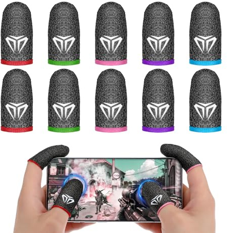 YBEATY 10 stycken gaming fingerärmar pekskärm fingerhylsa silver fibrer spel elastan andas anti-svett fingerfodral mobil gaming tumskal tummskal tumskal handskar fingerskydd