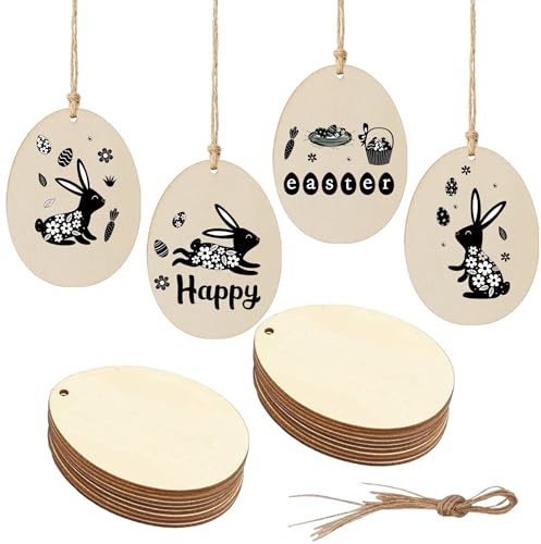 DAHI 40 Pz Uova di Pasqua da Decorare, Uova di Legno da Dipingere, Lavoretti per Pasqua, Fai da Te, Decorazioni Pasquali da Appendere (Uova-8,5 x 6,5 cm)