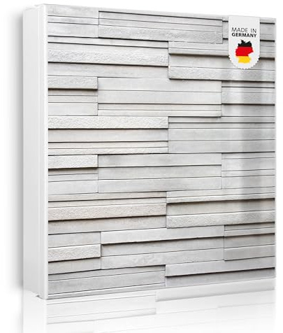 banjado Großer Schlüsselkasten Metall - Schlüsselbox 30x30cm beschreibbarer mit 32 Haken - Schlüsselkasten modern für Schlüsselaufbewahrung - Korpus Weiß Scharnier Links - Motiv Relief