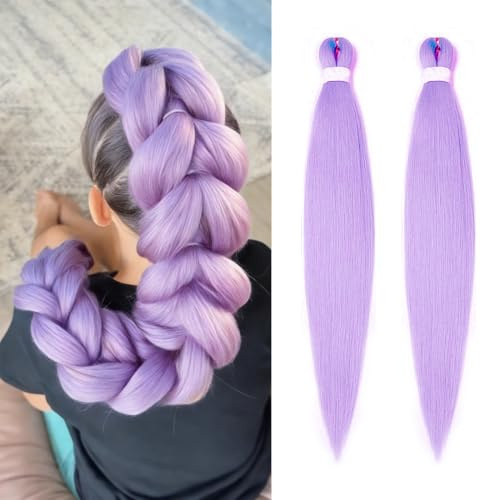 OPVYAEU 2 Pièces 26 Pouces Mèches Pour Tresses Violet Clair – Cheveux Violet Pré Étiré Extensions Africaine Easy Braids, Tresse Rumi Style Fille