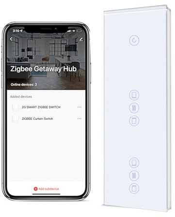 BSEED Alexa Interruptor de luz con interruptor de persiana doble, interruptor Zigbee Touch de 1 vía, compatible con Smart Life/Tuya, Alexa y Google Home Zigbee gateway, color blanco
