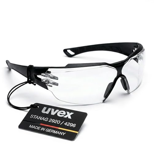 Uvex pheos cx2 tactical Schutzbrille für Sportschützen - taktische Schießbrille, beschlagfrei & kratzfest, Soft-Seal-Rahmen gegen Partikel, farblose Scheibe, komfortabel - STANAG 2920/4296