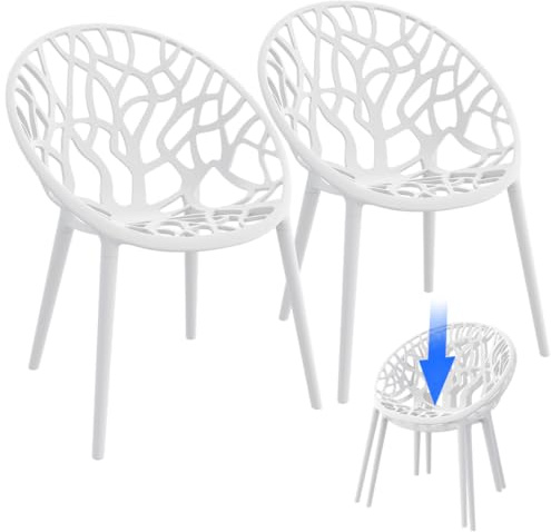 STEELSØN Quanta Gartenstuhl 2er Set, Weiß, Kunststoff, stapelbar, 120kg | Outdoor Schalenstuhl Garten/Balkon/Terrasse, Loungesessel, Balkonstühle wetterfest & UV-beständig, Gartensessel, Gartenmöbel