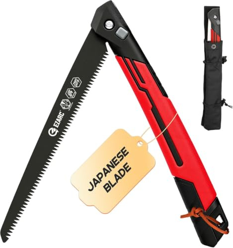 EZARC 10.5 Inch Folding Pruning Saw, Red Hand Saw with Storage Pouch