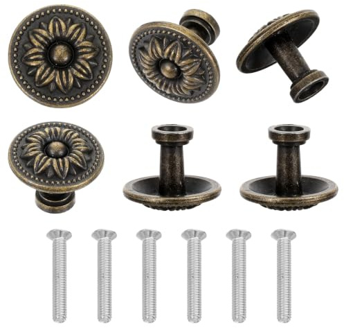 ADLABLD 6 Stück Vintage Möbelgriffe Blumenmuster Schrankknöpfe Antikbronze Runde Schubladenknöpfe mit Schrauben für Schubladen Schränke Möbel