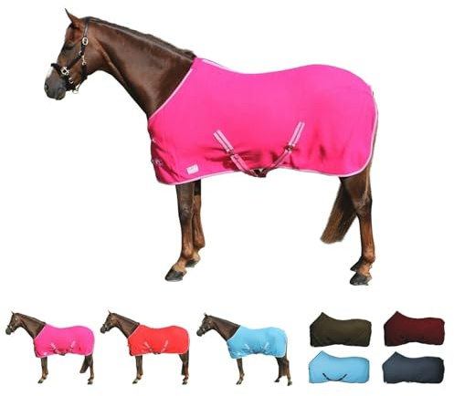 netproshop Basic Pferde Abschwitzdecke mit Kreuzbegurtung Fleece Qualität Gr. 105-155, Groesse:110, Farbe:Pink