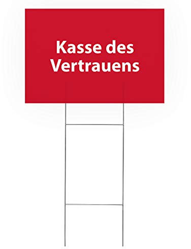 Vispronet Gartenschild Kasse des Vertrauens ✓ 60x40 cm ✓ rechteckig ✓ Bedruckt ✓ Hinweisschild, Werbeschild ✓ Hohlkammerplatte ✓ inkl. Drahtständer