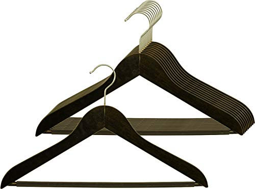 MAWA 10 Stück Anzugbügel Business RFS mit Steg, Hemden, Blusen, Jacketts, Umweltfreundlich, FSC® Zertifiziert, Buche, 360° Drehbar, 45 cm, Nussbaum