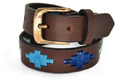 GauchoLife Polo-Gürtel, handgenähter Leder-Kindergürtel, Blau, X-Small