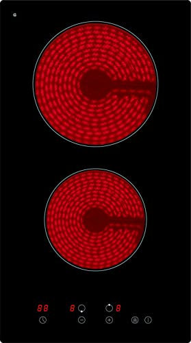 YUNA Glaskeramik-Doppelkochplatte Calor EBK2 | Autark | 2 Zonen | Glaskeramikkochfeld | 9 Leistungsstufen | Timer | Kindersicherung | Sensor Touch | Rahmenlos