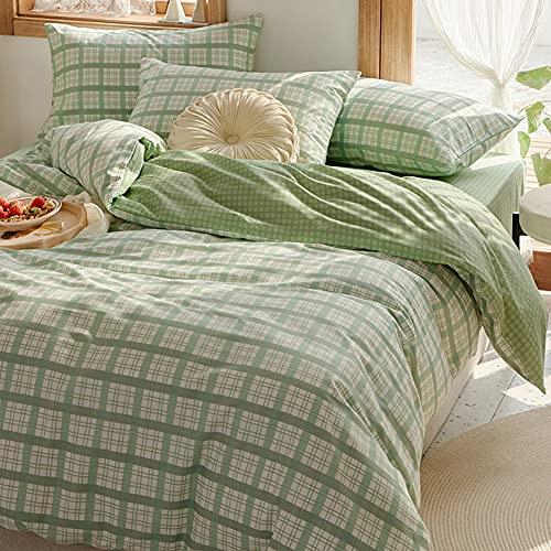 Bettwäsche 140x200 Grün Kariert Wendebettwäsche Set mit Kissenbezug 70x90cm
