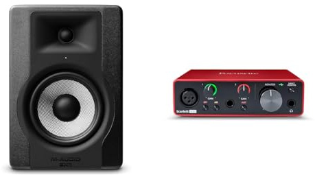 M-Audio BX5 Enceinte de Monitoring Active de 100W pour Studio et Multimedia avec woofer de 5 & Focusrite Interface Audio USB Scarlett Solo de 3e génération, pour Les guitaristes, chanteurs(Ses)