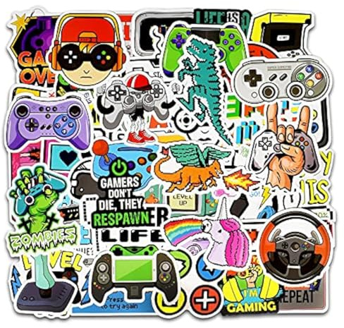 50Pcs Gamer Stickers Vinyl Gamer Waterproof Stickers for Laptop Skateboard Phone Computer Water Bottle Hydro Flask Luggage,Video Gaming Controller Stickers for Teens Boys Kids