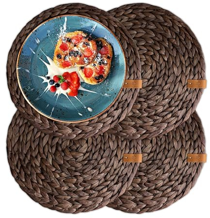 FRIHET® Tischset Oslo Set Rund Wasserhyazinthe Natur - (4, 33cm braun)