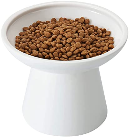CEEFU Ciotola per gatti in ceramica extra larga rialzata – Piatto basso da 15,7 cm per alleviare la fatica dei baffi, altezza 12,7 cm per una facile alimentazione, senza piombo e cadmio, ciotole per