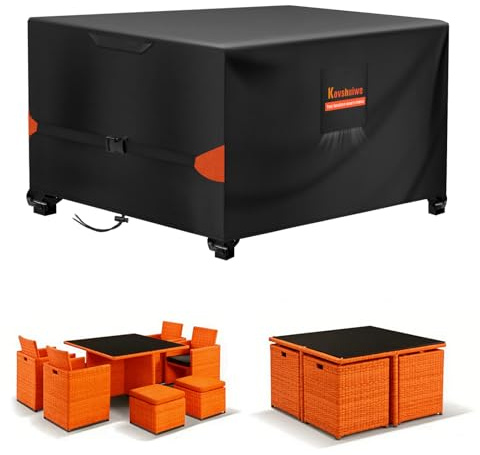 Kovshuiwe Gartenmöbelabdeckung 200 x 200 x 90 cm, 520D Heavy Duty Winddicht | Wasserdicht,Winddicht,UV-Beständiges,,Schutzhülle Abdeckplane,Abdeckplane für Gartenmöbel Outdoor