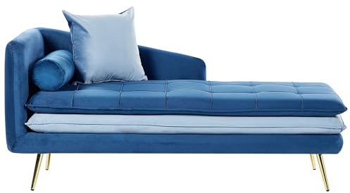 Beliani Ré­ca­mi­e­re Samt blau mit goldenen Beinen linksseitig Gonesse