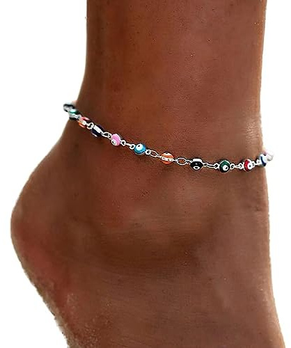 Clataly Bracelets de cheville colorés doré/argenté Perles Bijoux réglables pour femme One size Métal