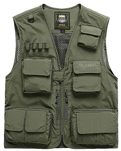 Beokeuioe Herren Outdoor Weste mit Reißverschluss Jagd Fotografie Wandern West Sommer Ärmellos Jacke Vielen Taschen Anglerweste Frühlingsjacke Jungen Jacke