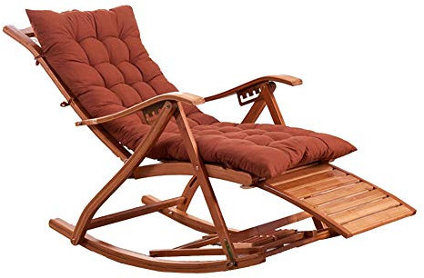 BUJOG Bambus-Schaukelstuhl, Sonnenliege, Massivholz, 5-Fach verstellbar, klappbarer Liegestuhl für den Außenbereich, tragbarer Garten-Lounge-Sessel, Terrasse mit Kissen