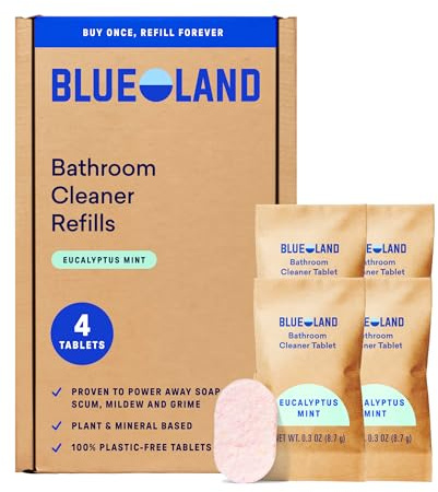 BLUELAND Bathroom Cleaner, 4-Pack Refill, Eucalyptus Mint Scent, Eco-Friendly Cleaning Supplies, 4 x 24 Fl oz