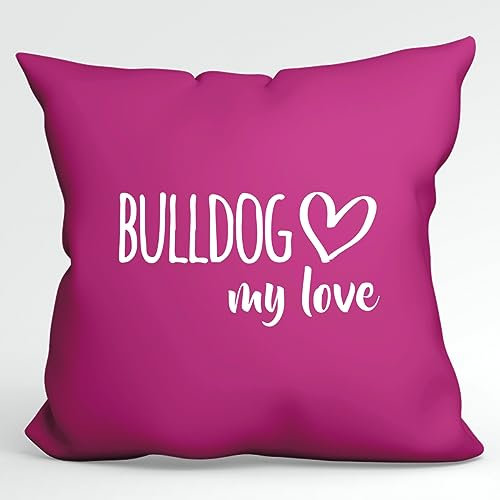 Huuraa Couchkissen Bulldog My Love Geschenk 40x40cm mit Füllung Fuchsia Baumwolle Bulldog Souvenir