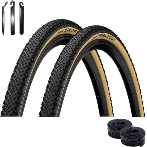2 x Faltreifen Continental Terra Speed Protection TL-Ready E-25 Schwarz/Creme 40-584 (27,5x1.5) + 2 x passende Schläuche AV inkl. Reifenheber