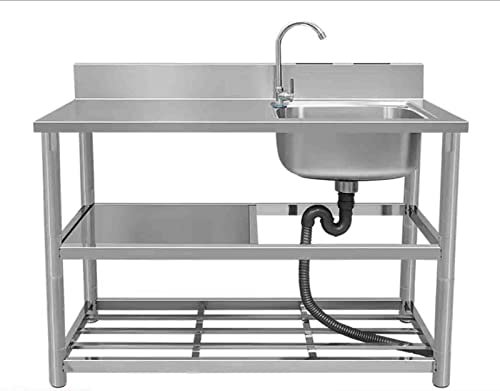PASPRT Vasca Singola da appoggio in Acciaio Inossidabile, Set lavello da Cucina per Ristorante Commerciale con Rubinetto, lavabo con banco da Lavoro (Right L 120 cm)
