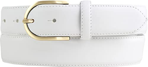 BELTINGER Hochwertiger Damengürtel aus Vollrindleder mit goldener Gürtelschließe 3,5 cm | Bombierter Ledergürtel Damen 35mm | Damen-Gürtel made in Italy | Weiß 110cm