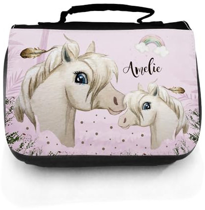 Waschtasche Waschbeutel weiße Wilde Pferde Pferd Mädchen Kulturbeutel Kosmetiktasche Reisewaschtasche individuellem Wunschnamen Geschenk wt255 - ausgewählte Größe: *Waschtasche*