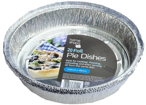 Homeshopa Aluminum Foil Pie Pan, 20 Pack Disposable Round Foil Flan Trays, Durable Air Fryers Cooking Baking Dishes for Pie, Fruit Tarts, Quiche, Food Storage Takeaway Containeres, Oven & Freezer Safe
