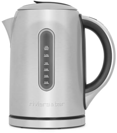 riviera&bar Bouilloire Inox 1,5L - Chauffe-Eau Rapide 2200W, Température Réglable 50-100°C - Écran LCD, Maintien au Chaud, Sécurité Surchauffe - Inox