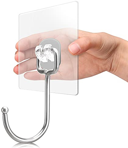 Antimbee 50 Pack Clear Adhesive Hooks, 37lb(Max) Heavy Duty Self Adhesive Hooks, Sticky Wall Hook with No Damage and Quick Assembly, Waterproof Bathroom Kitchen Wall Accessories Hanger and Holder