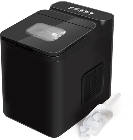 Todeco Macchina del Ghiaccio 1,5L, con 2 Formati di Ghiaccio, 12 KG 24 Ore, 9 Cubetti in 6-10 Min, Autopulente, per Casa, Cocktail