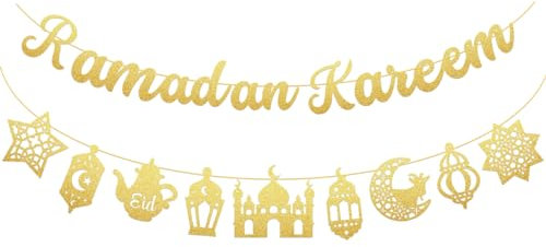2 Stücke Ramadan Kareem Girlande, Eid Mubarak Dekoration, Ramadan Mubarak, Gold Glitzerndes Ramadan Kareem Banner, Eid Dekoration, Ramadan Deko, Ramadan Banner Für Haus Party Lieferung Ramadan