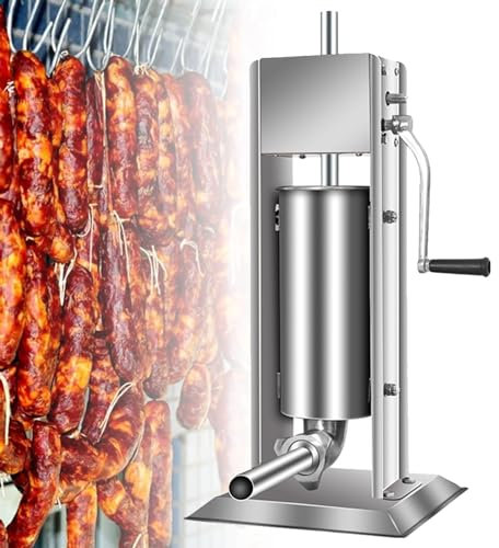 Lnlscle Manueller Wurstfüller, Doppelgeschwindigkeitsgetriebe, Automatischer Auslass, Vertikaler 3-Liter-Wurstfüller Aus Edelstahl Mit 4 Füllrohren Für Den Privaten/gewerblichen Gebrauch