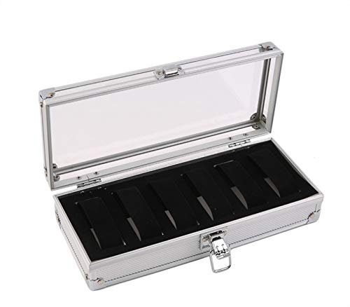 LXYDPZ Uhrenbox, Uhrenaufbewahrungsbox, Uhrenbox für Herren, 6 Fächer, Aluminium, Uhrenbox, Uhrenvitrine, Organizer, Schmuckaufbewahrung, Silberne Uhren-Displayboxen