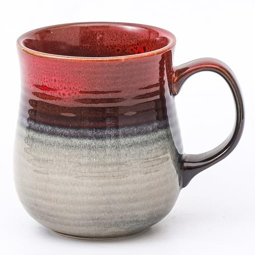 HYTYSKAR 21 oz Large Ceramic Coffee Mugs, Pottery Mug Handmade, Ceramic Tea Cups with Handle for Office and Home, Dishwasher and Microwave Safe (Ink Red)