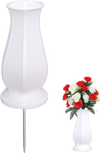 TFANUO Vasi per cimitero con punte, vasi per tomba per cimitero con punte in metallo e paletta (1, bianco)